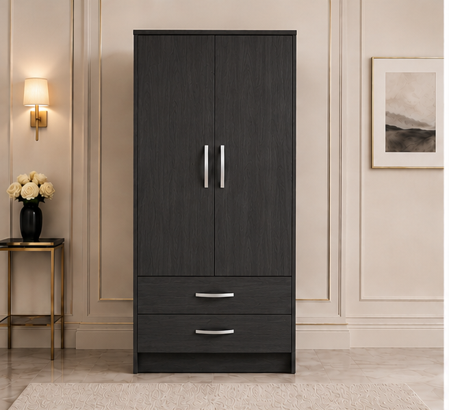 Multi-Purpose 2 Door Wardrobe Cabinet with charcoal colors wardrobe