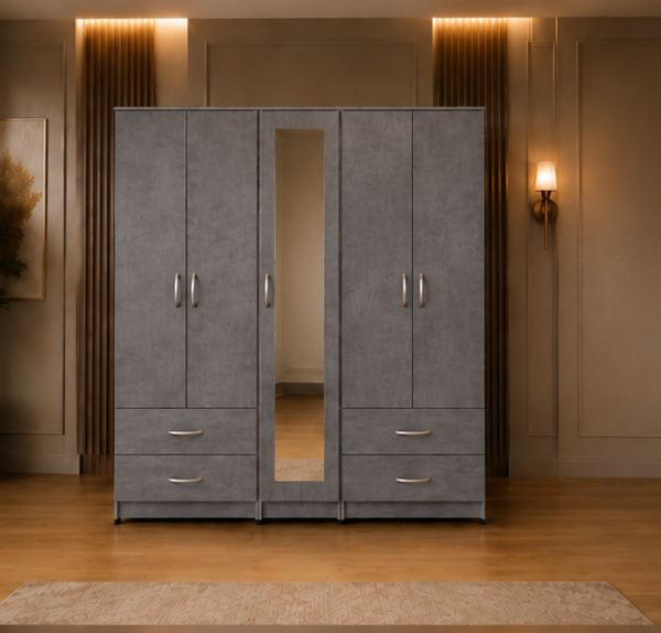 Elegant Bedroom Wardrobe with 5 Doors, Full Mirror & Bottom Drawers