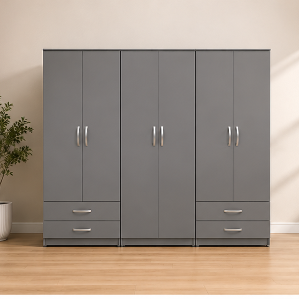 Premium Bedroom Iron Color Wardrobe - Six Doors with Bottom Drawers