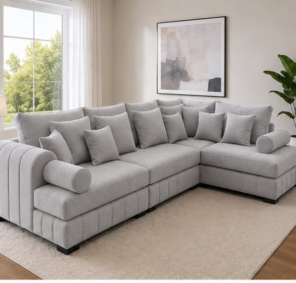 Lilly Luxury L-Shape Sectional Sofa with Ottoman – Modern Living Room Collection
