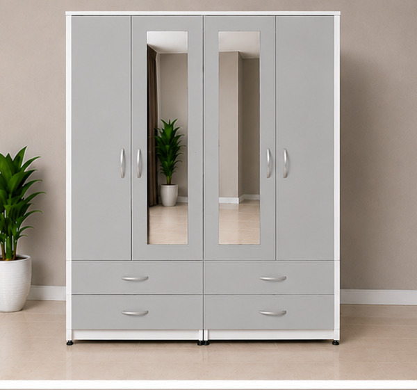 Modern 6 Door Wardrobe with 6 Drawers & Dual Mirror
