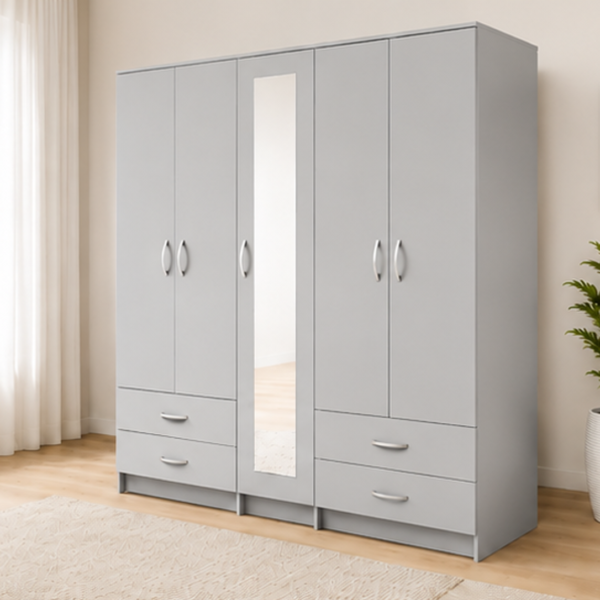 Luxury Wardrobe with Mirror Door, Shelving Units and Smooth Glide Storage Drawers