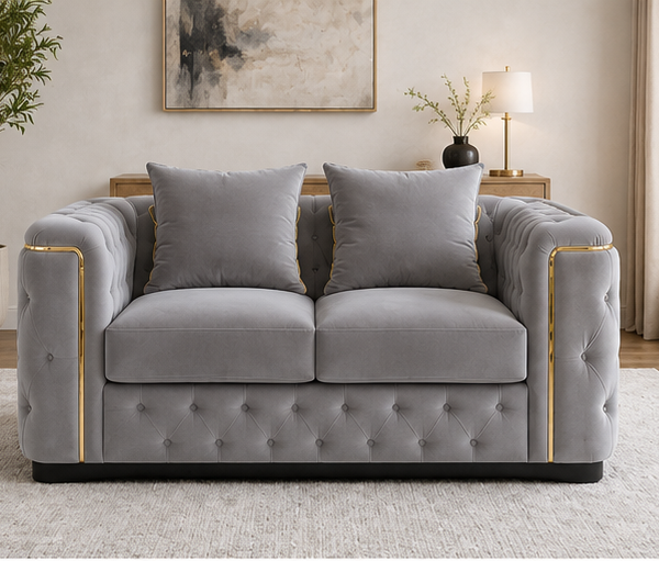Platinum Grey Luxury Sofa - Silver Mist Tufted Loveseat