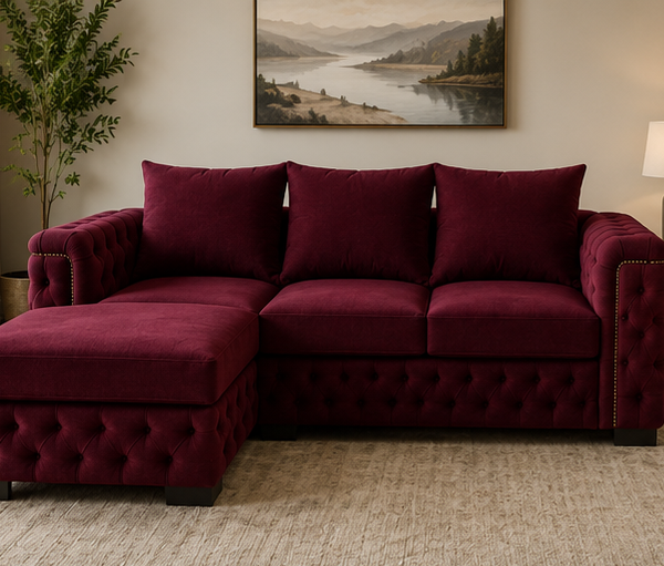 Bordeaux Velvet Sectional Sofa - Crimson Royale Chaise Lounge