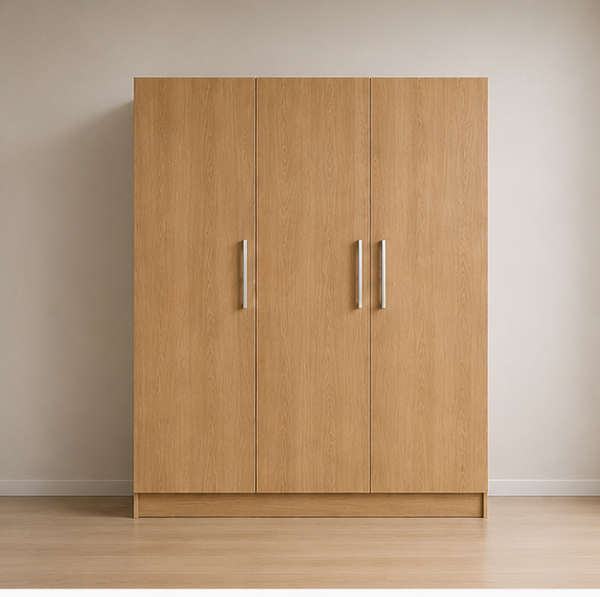 Premium Wooden 3 Door Oak Color Wardrobe | Spacious Hanging and Shelving Solution