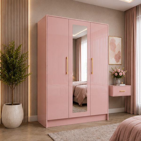 3 Door Wardrobe with Mirror and Hanging Rail
