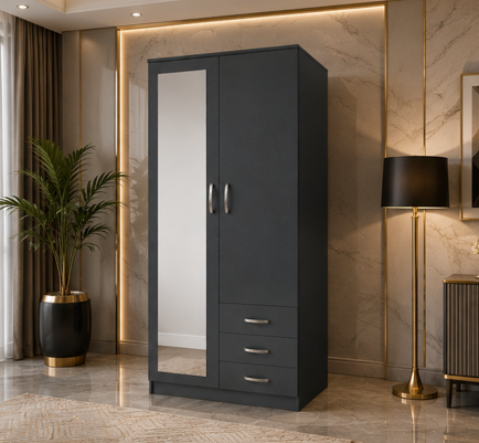 Modern Bedroom Storage Cabinet with Mirror - Wardrobe with 3 Drawers & Mirror