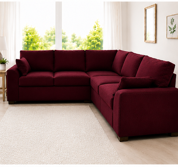 Dylan 5-Seater L-Shaped Corner Sofa – Burgundy Fabric Sectional Couch
