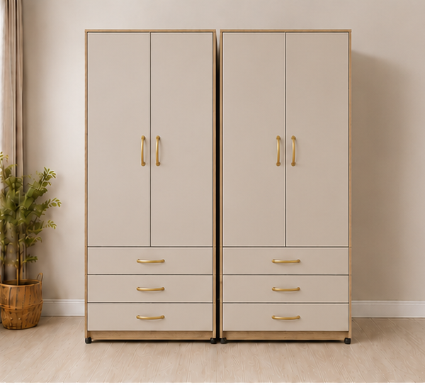 Modern Family Size 4 Door Wardrobe Storage Cabinet Silk with Oak colors