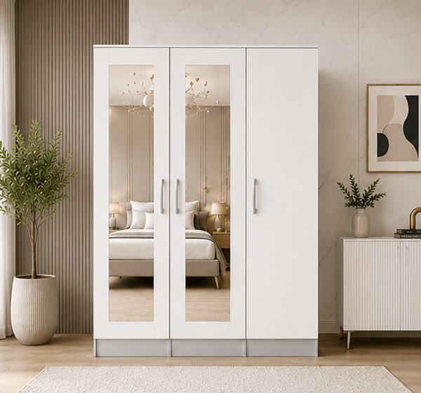 Deluxe 3 Door Wardrobe with Hanging Space in silver with white colors wardrobe