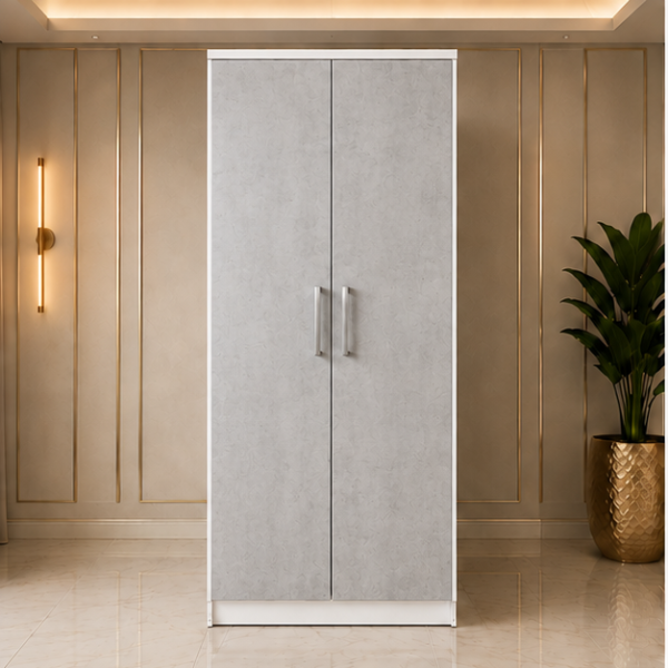 Silver & White Double Door Wardrobe with Hanging Space