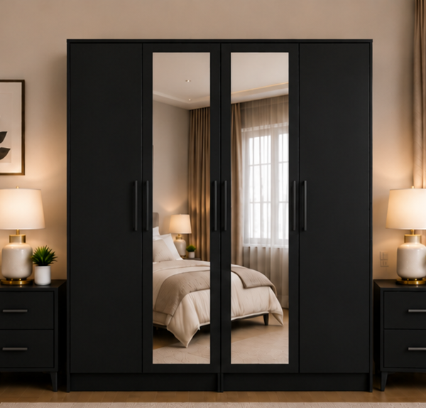 Modern 4 Door Wardrobe with 2 Mirror Panels