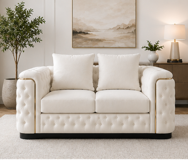 Modern White Chesterfield Loveseat – Elegant & Comfortable