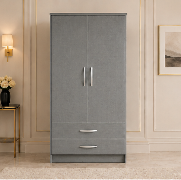 Two Door Wardrobe with Bottom Drawers with grey colors wardrobe