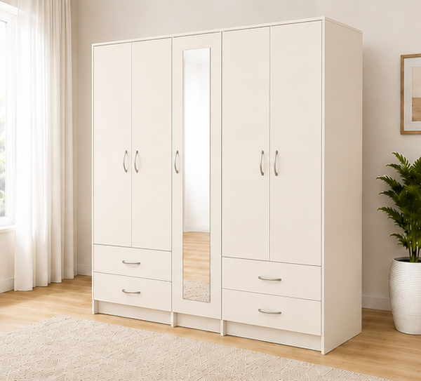 Premium Bedroom Wardrobe Cabinet with Full Length Mirror, Drawers and Ample Storage Space