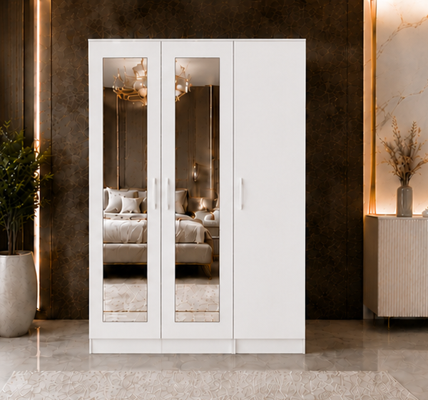 Elegant 3 Door Wooden Wardrobe with Mirror