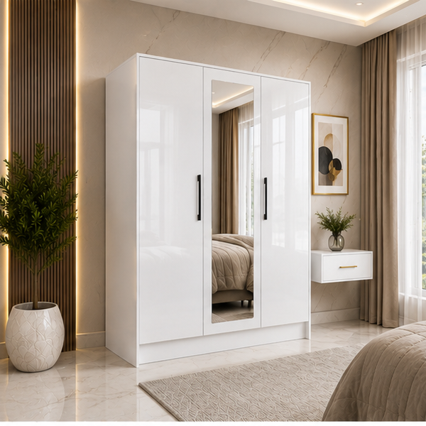 Luxury 3 Door Mirror Wardrobe – Bedroom Storage Cabinet