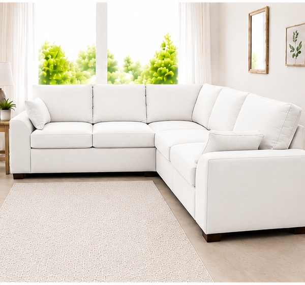 Dylan 5-Seater L-Shaped Corner Sofa – White Fabric Sectional Couch