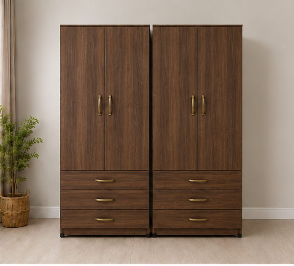 Premium 4 Door Bedroom Wardrobe with Hanging Space with  walnut colors